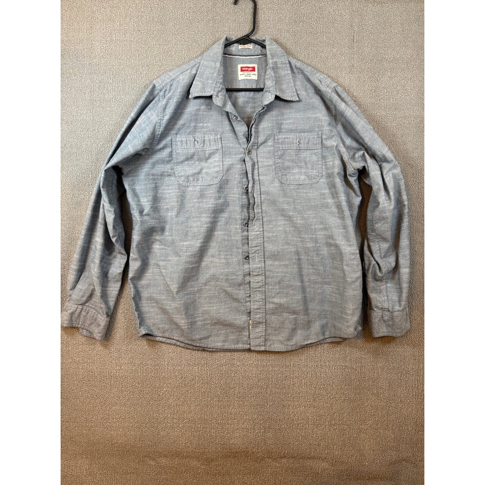 Wrangler Button Down Shirt Mens XL Blue Excellent Vintage Wash Long Sleeve
